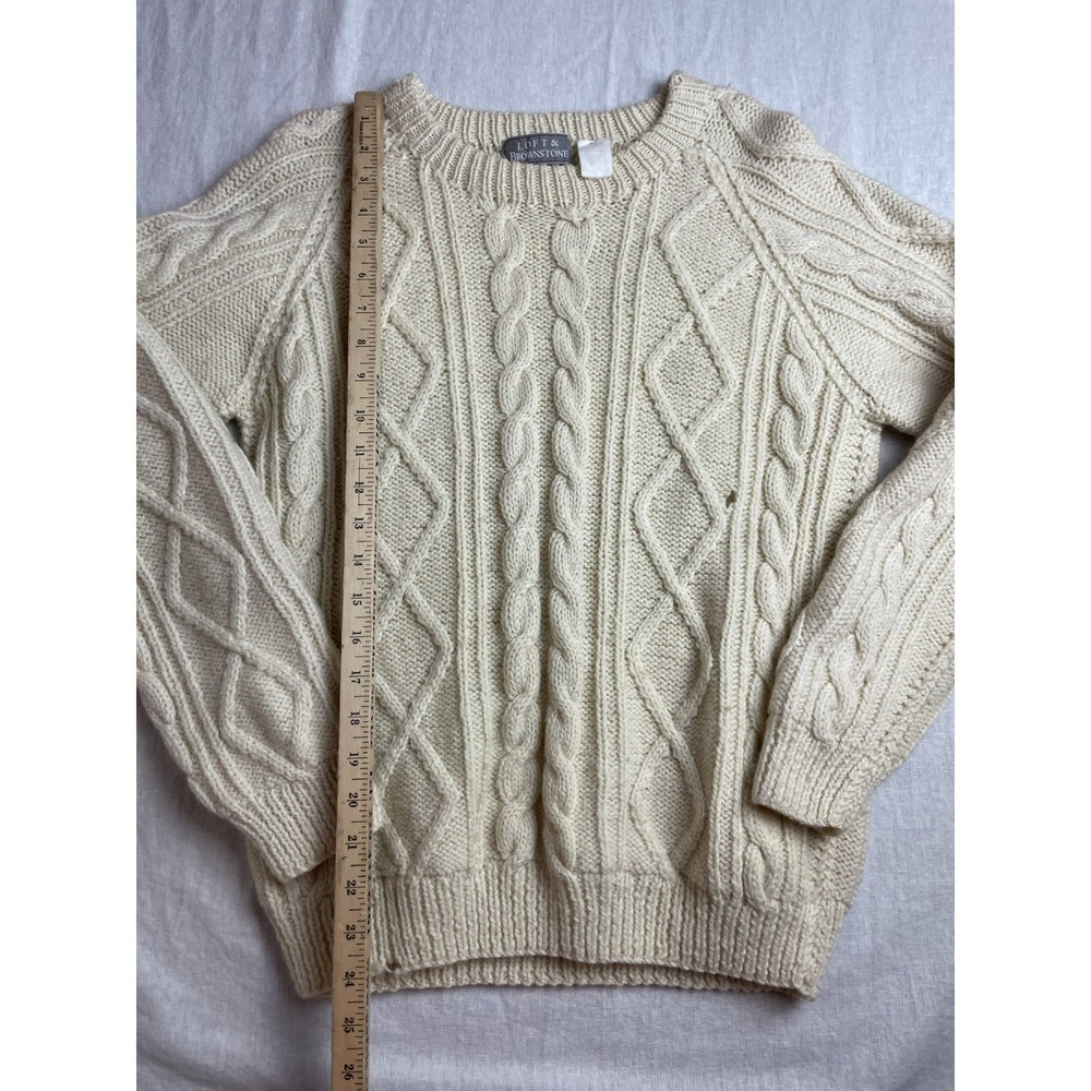 Loft & Brownstone Beige Womens Size S Wool Cable Knit Fisherman Pullover Sweater - Picture 5 of 7